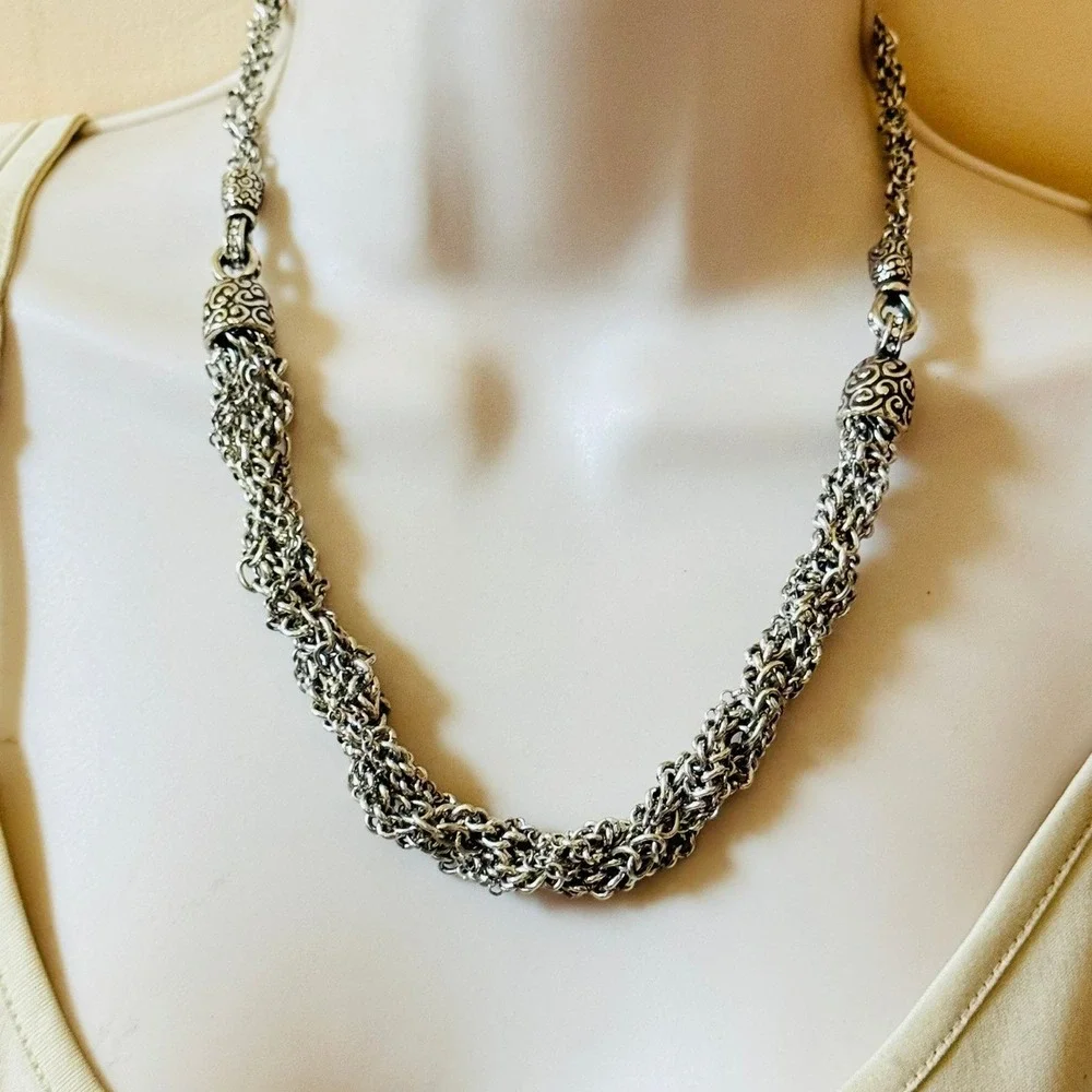 Brighton‎ Cher Jazz Collar Necklace Silver Plated chain braided retired 21